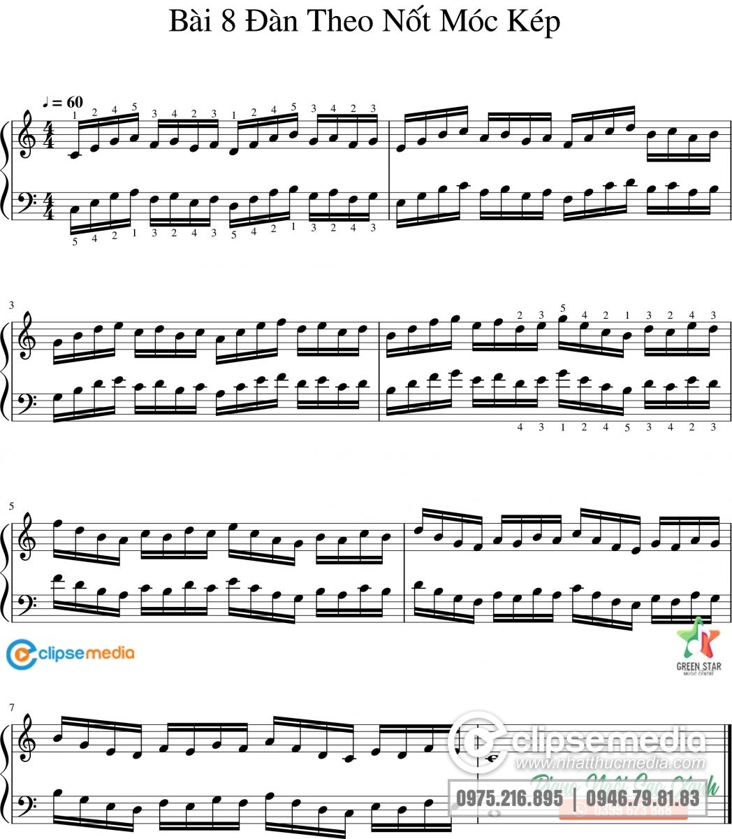 Luyện ngón Piano Hanon Bài 8