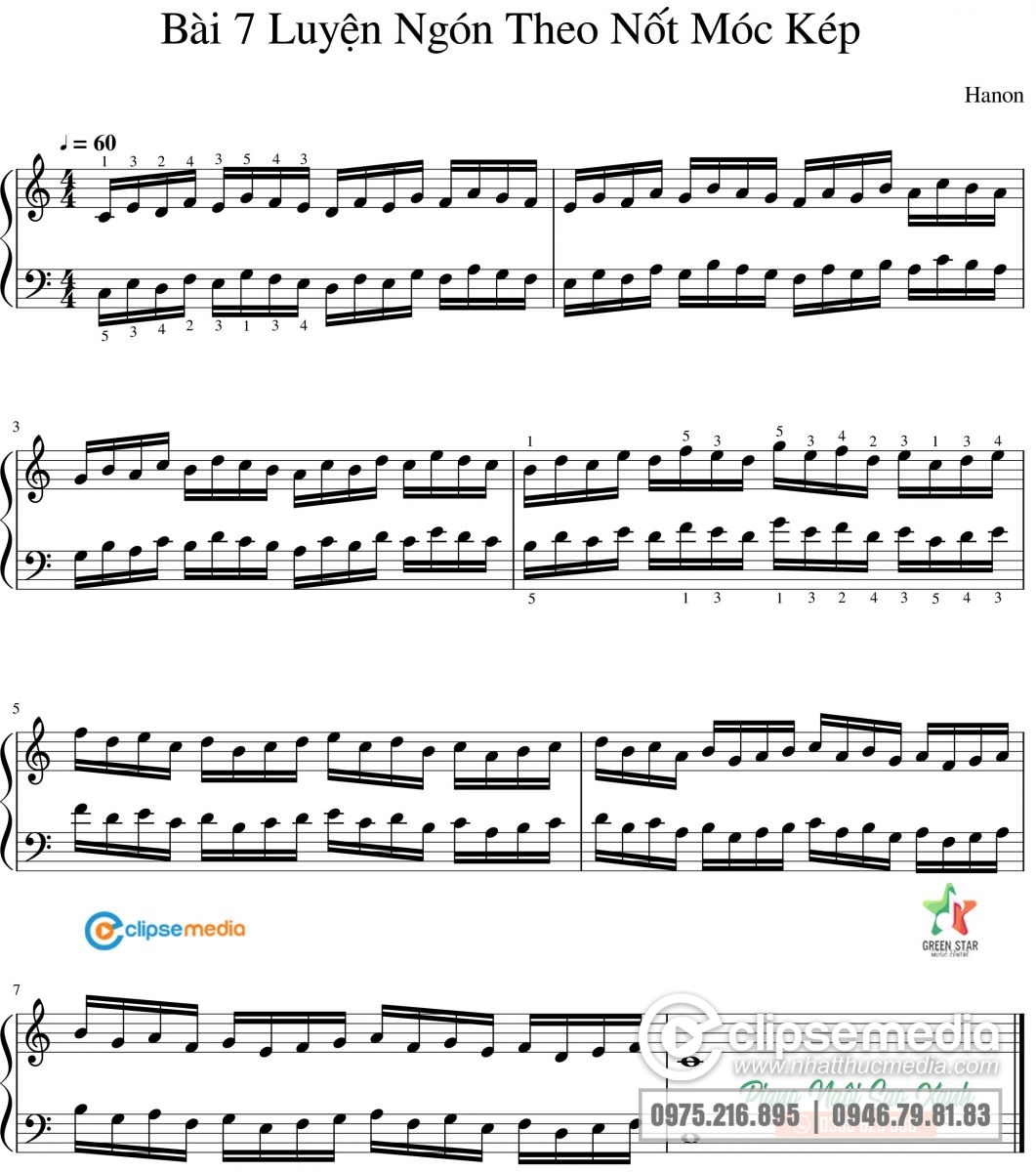 Luyện ngón Piano Bài 7 sheet